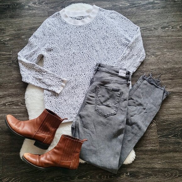 J.Lindeberg Maggi Mars Jacquard Crewneck in Black and White Size M - Picture 1 of 10